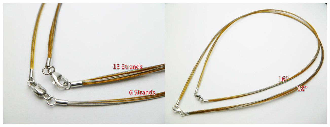 16"- 15 Strands Gold/Sliver Claps Steel Wire Necklace w/ 925 Sli